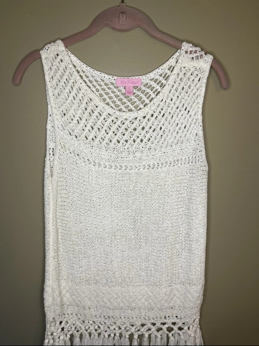 Lilly Pulitzer Limon Crochet Fringe Tank Top S Boho Beach Resort Sleeveless